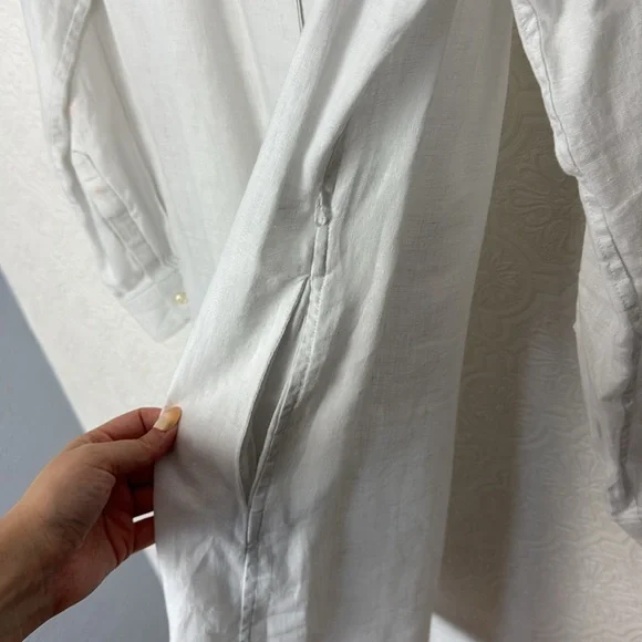Trovata Birds of Paradis 100% Linen Tunic Dress Button Up Pockets White Shirt - Picture 11 of 11